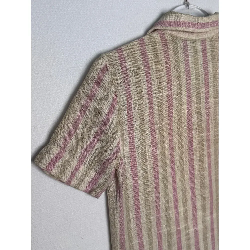 1970s Donal Davies Ireland Linen Wool Stripe Shirt Dress Size Small